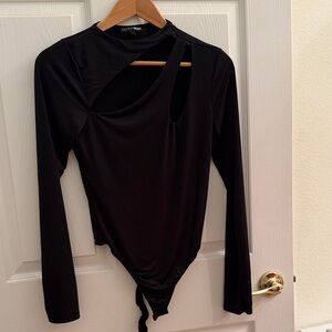 Fashion Nova Black Asymmetrical Cutout Bodysuit